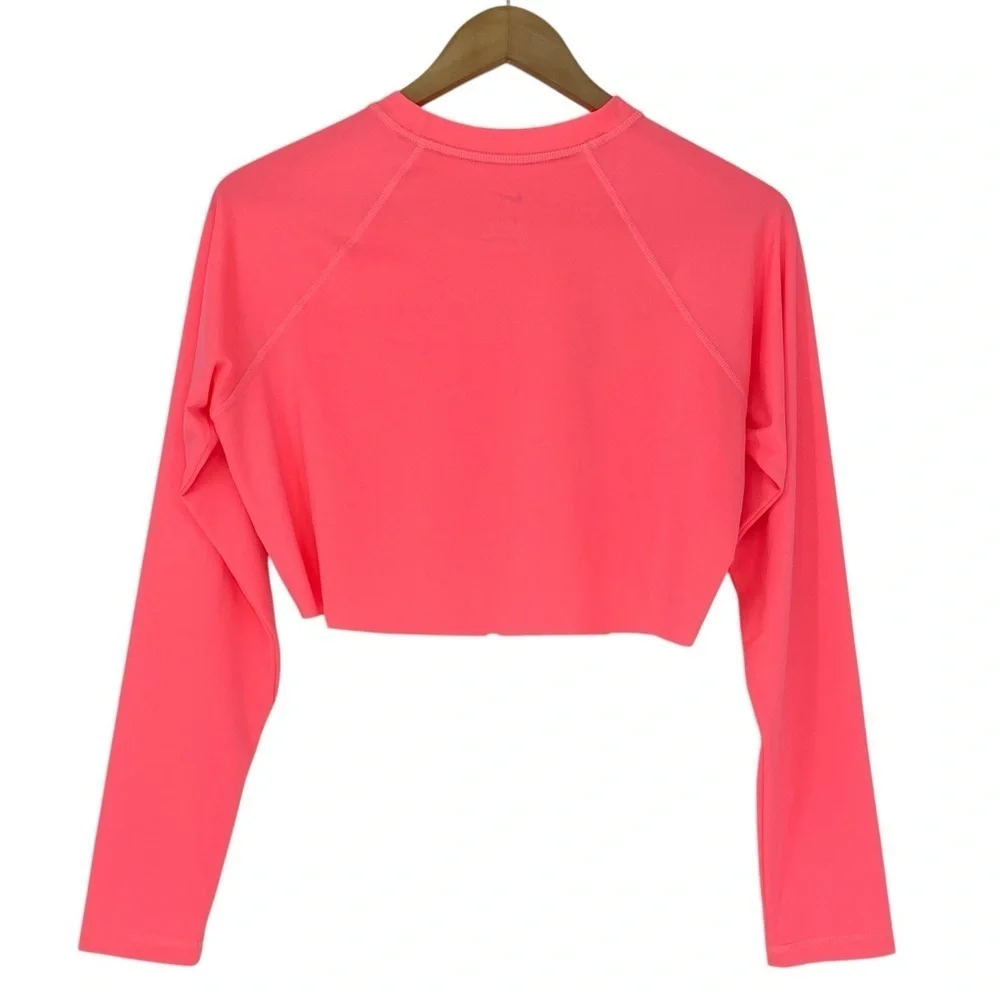 Nike Swim Neon Pink LS Cropped Cutoff Dri Fit Tee Sz Large